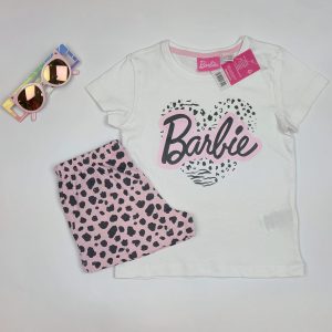 ست دخترانه تیشرت و شلوارک برند باربی کد 01-kgtshsh0301