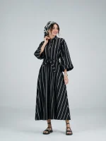 پیراهن بلند لینن راه راه کد wsht0802-01 - تصویر 2