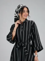 پیراهن بلند لینن راه راه کد wsht0802-01 - تصویر 3